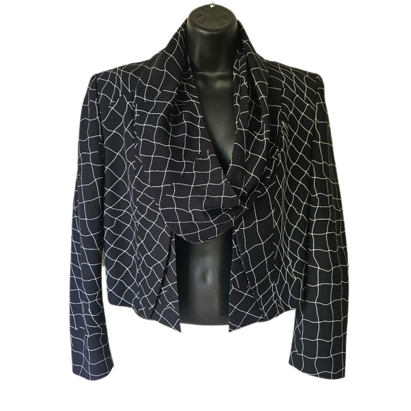 Haider Ackerman Cropped Blazer S Navy Blue White Plaid Shawl Collar - Picture 1 of 15